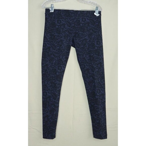 Matty M Leggings Tights Stretch Pull On Navy Blue Paisley Made in USA Medium EUC - Picture 1 of 9